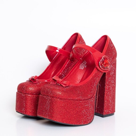 Dolls Kill x The Wizard if Oz No Place Like Home Red Mary Jane Platforms - Picture 1 of 16